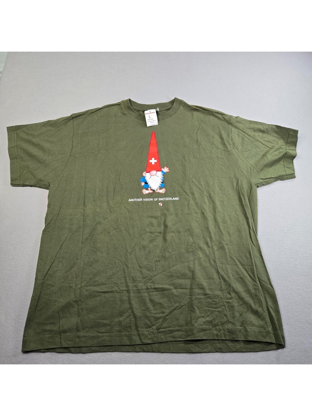 Kustom Switzerland Gnome Graphic T-Shirt Men's L Army Green Cotton P210 Olive